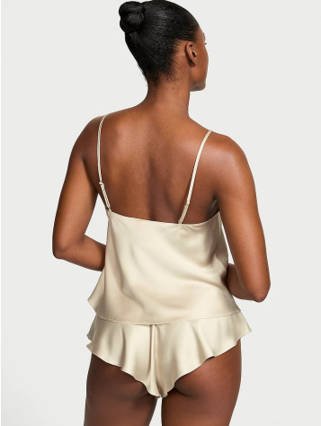 Satin Rose Lace-Trim Cami & Flutter Short Set