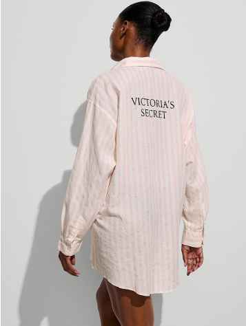 Iconic Stripe Linen Boyfriend Shirt Dress